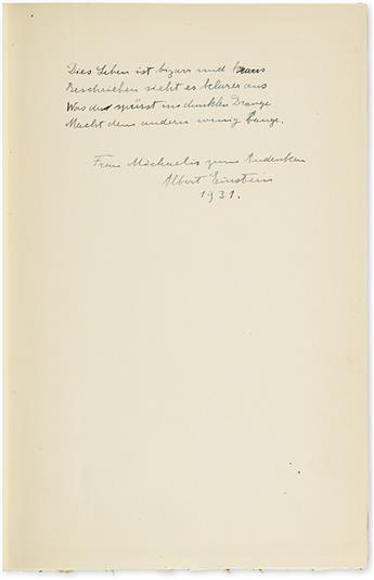 EINSTEIN, ALBERT. Anton Reiser. Albert Einstein: A Biographical Portrait. Signed and Inscribed, with a four-line poem, in German, to Mr